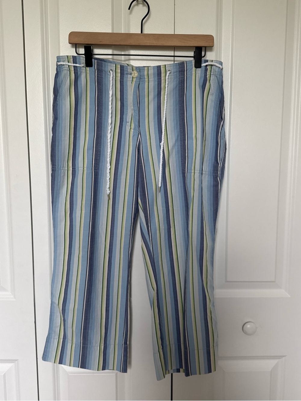 Tommy Hilfiger Vintage Striped Capri Pants Sz 10 Cord Drawstring Y2K Summer